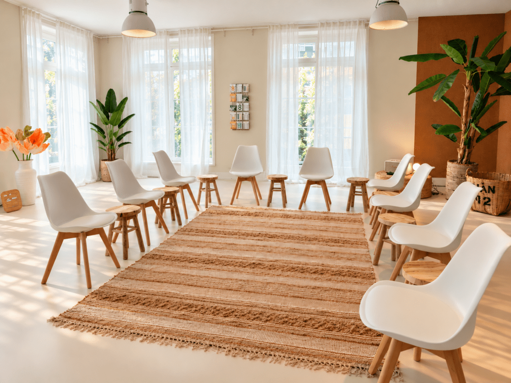 Kring opstelling stoelen op onze vergaderlocatie in het Nautisch kwartier in Huizen